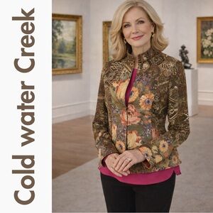 Coldwater Creek Tab Collar, Zip Floral Jacket, 6